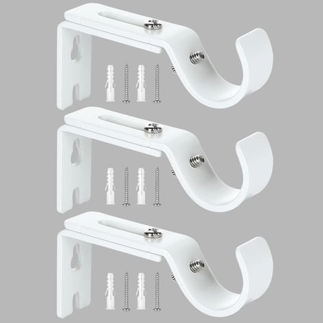 Adjustable Curtain Rod Bracket, 3 Pcs Adjustable Wall Mounted Curtain Rod Bracket, Compatible with Curtain Rods with a Maximum Diameter of 20mm-25mm (White) (1/5)
