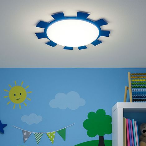 Applique murale chambre d'enfant lampe pour enfant plafonnier en verre bleu clair, soleil, acier, blanc satiné, 1x LED 3,7W 320Lm blanc chaud, DxH 35x8 cm