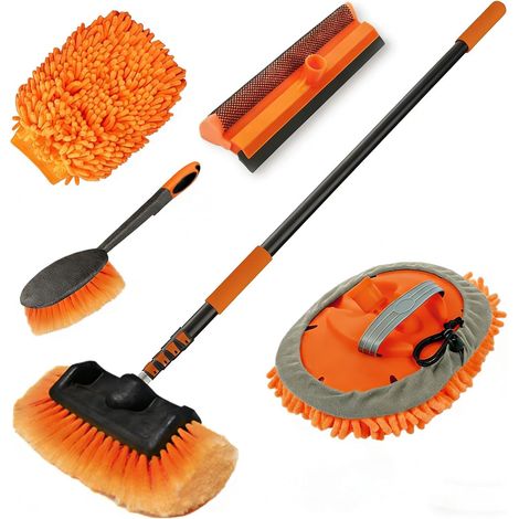 Brosse Nettoyage Voiture avec Perche Telescopique 3,6m, Brosse Lavage Voiture avec Brosse Douce, Serpillière en Microfibre, Raclette Vitre, Gant, Brosse Jantes pour Camping-Car, Camion (1/5)
