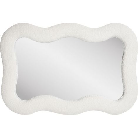 Miroir mural avec contour ondulé 54x3,5x80 cm en tissu bouclette blanc (1/4)