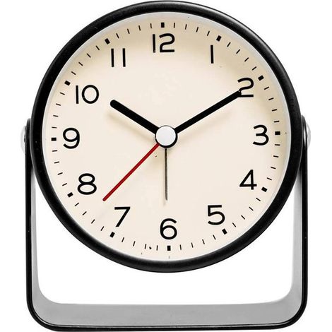 Base metálica con forma de despertador, ideal para colocar junto a la cama ángulo ajustable fabricada en metal diseño moderno (negro). (1/5)