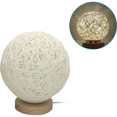 Lampe de chevet ronde LED en forme de lune, veilleuse USB, lampe boule lumineuse réglable, en rotin tressé, pour chambre ou salon (1/5)