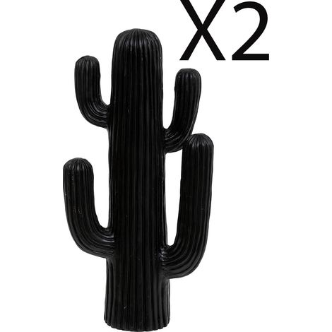 Pegane – Lot de 2 cactus décoratifs en magnésie – Décoration d'extérieur coloris noir – Dimensions 28x14,5x57 cm – Poids 6,9 kg