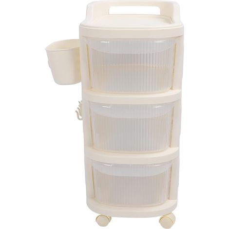 Chariot de rangement à roulettes en plastique à 3 couches, chariot polyvalent avec gobelets suspendus supplémentaires, poignées, roues verrouillables, chariot pour nouveau-né (1/5)