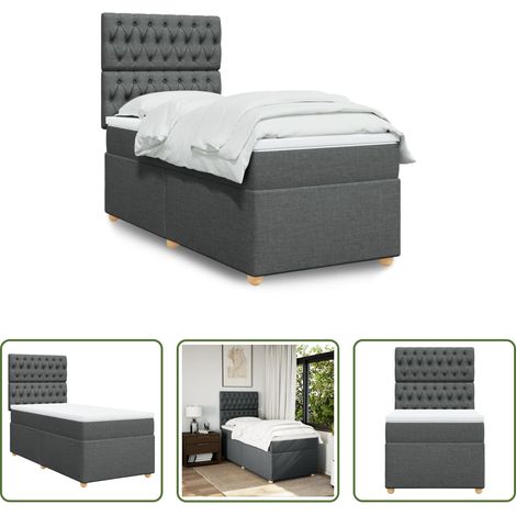 Matratze - Boxspringbett mit Matratze Dunkelgrau 100x200 cm Stoff (1/5)