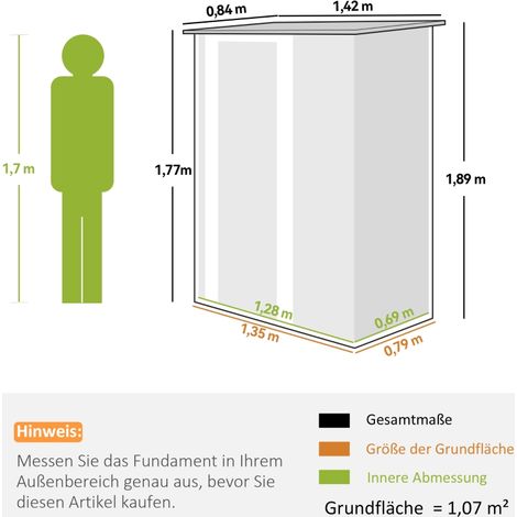 Abri de jardin de 1,07 m² avec toit en pente, 142 x 84 x 189 cm, abri à outils avec porte verrouillable, cabane de jardin, acier, marron (1/5)