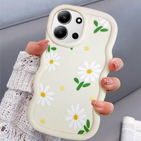 Motif Fleur Coque pour Xiaomi Redmi 15C Coque,Wave Frame Aesthetic Marguerite Housse Femmes Filles Mignon Mince Douce Silicone TPU Souple Antichoc Protection Bumper Étui-Blanc (1/5)