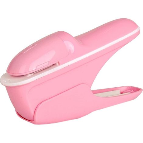 Agrafeuse sans agrafes pour documents de bureau, mini agrafeuse de bureau en ABS écologique et sûre, petite agrafeuse portative, rose (1/4)