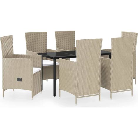 Maison Exclusive - 7-tlg. Garten-Essgruppe mit Auflagen Beige