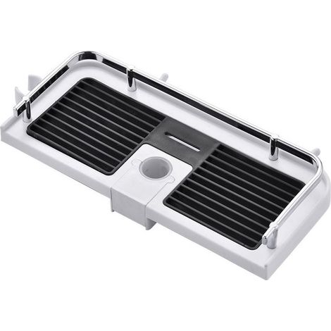 Etagere Douche, Rangement Salle de Bain sans Percage en Plastique ABS avec Garde-Corps en Aluminium, pour Barre de Douche de 21 à 25 mm Blanc & Noir 1 Unita (1/4)