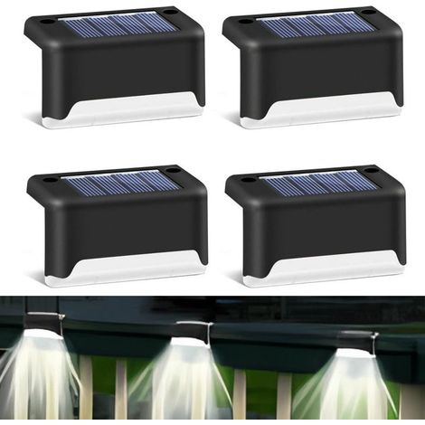 Pack de 4 Lampes Solaires pour Escalier, Éclairage LED, Lumière blanche, Extérieur,Étanche pour Terrasse, Jardin, Allée (1/5)