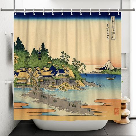 140x183cm Monter Fuji Paysage Rideau de Douche Japonais Cottage Océan Plage Orient Traditionnel Ethnique Anime Rideau de Bain Kanagawa Rideau pour Salle Bains Polyester avec Crochets (1/5)
