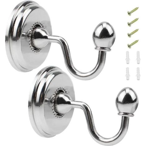 Crochets Muraux - Rétro - 2pcs - Alliage de Zinc - Argentés - Pour Rideaux et Manteaux (1/4)