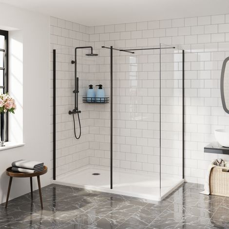 Aquariss 760+900 Wetroom Screen+215 Return Panel Black
