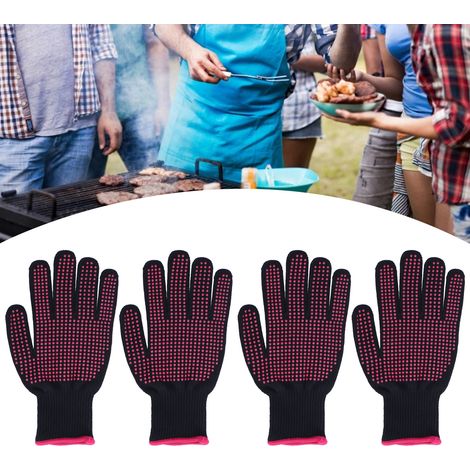 4 Paires de Gants Résistants à la Chaleur Antidérapants avec Picots en Silicone, Couleur Rose Vif (1/5)
