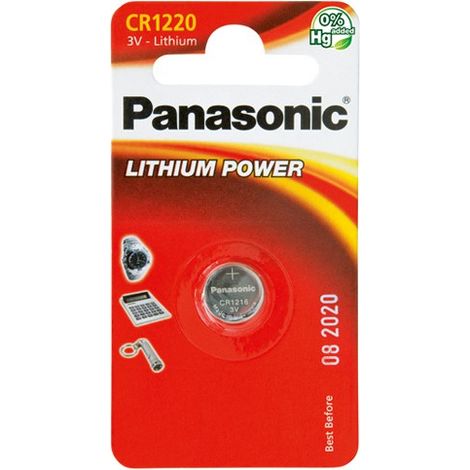 Panasonic – Pile bouton CR1220 3V – Taux de décharge 90% après 10 ans – Plage de température -30°C à +60°C – Pour montres et dispositifs médicaux
