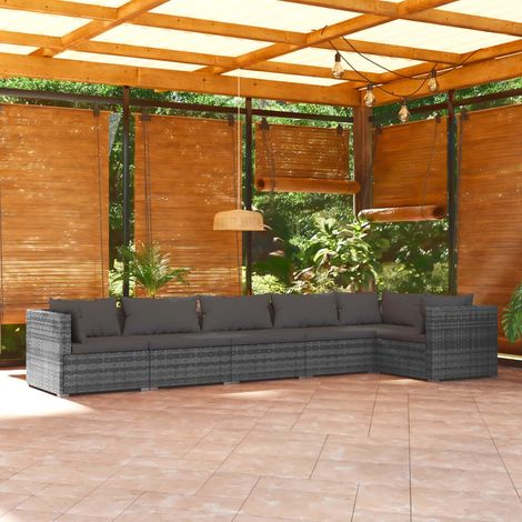 Set Divani da Giardino con Cuscini 6 pz in Polyrattan Grigio vidaXL (1/5)