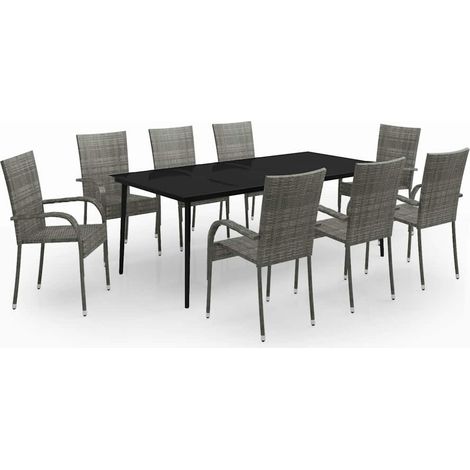 Maison Exclusive - Set da Pranzo per Giardino 9 pz con Cuscini Grigio e Nero (1/5)