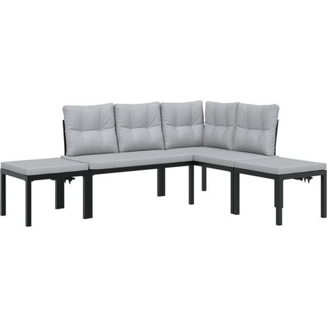Maison Exclusive - Salon de jardin avec coussins 4 pcs noir acier enduit de poudre (1/5)