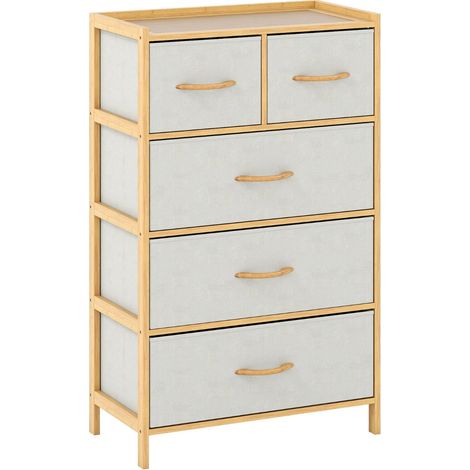 Cassettiera a 5 cassetti per camera da letto 58 x 30 x 94 cm con ripiano superiore stile contemporaneo bambù naturale 200017687
