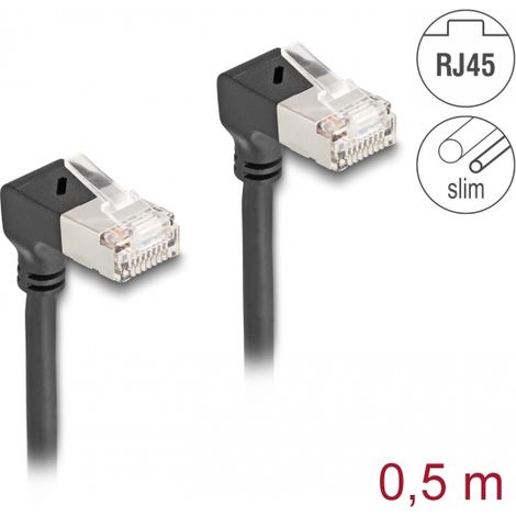 Delock Cable de red RJ45 Cat.6A S/FTP Slim 90Â° hacia abajo / acodado hacia abajo 0,5 m negro