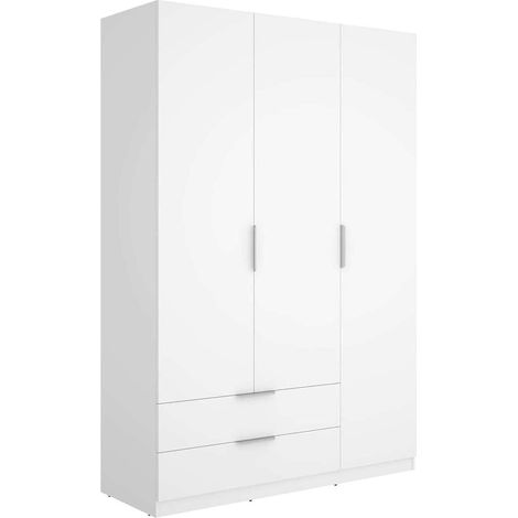 Armario ropero 3 puertas 2 cajones abatibles acabado blanco, 203.5cm(alto) 136.6cm(ancho) 51.4cm(largo)