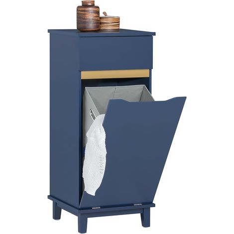 SoBuy Laundry Cabinet Laundry Chest with Drawer and Laundry Basket Navy Blue,BZR114-B (1/5)