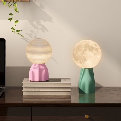 Tischlampen-Set, Planeten-Optik, 3-farbig, USB, Kunststoff, Weiß