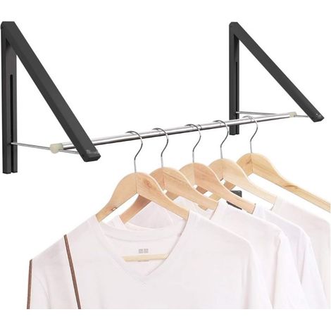Lntyq Ausziehbarer Kleiderständer – an der Wand montierter, zusammenklappbarer Kleiderständer für die Aufbewahrung im Waschküchenschrank, Aluminium, 2 Körbe mit 40 cm langer Stange (schwarz) (1/4)