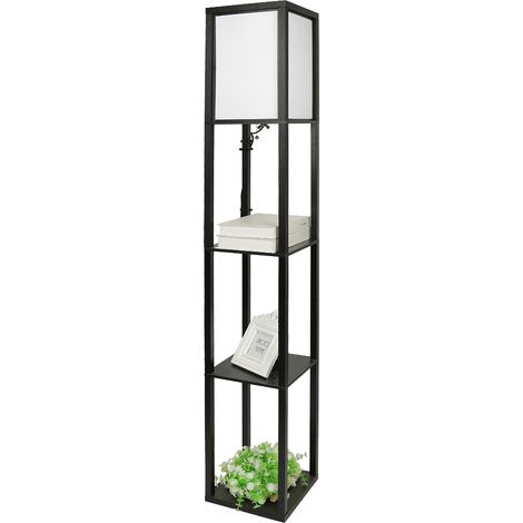 Lampadaire en Bois Design Scandinave Lampe sur Pied avec 3 Niveaux Etagères 1.6M Noir (1/5)