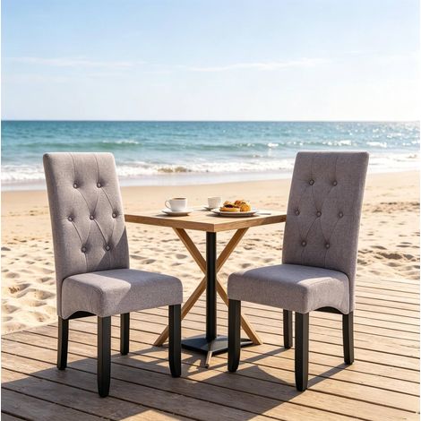 Chaise salle manger lot de 2 bois massif lin gris clair OKMYHOME (1/5)
