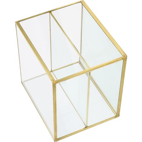 Boîte de rangement pour cosmétiques, plateau à bijoux en verre doré, organiseur de bureau à grille pour coiffeuse (1/5)