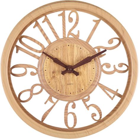 1 Horloge murale, Bois imitation, Silencieuse sans tick, Rétro 3D, Salon cuisine bureau (1/5)