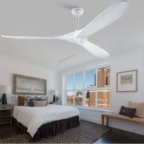Ventilatore da soffitto 182,3 cm in metallo e legno bianco, 6 velocità – MEUBLIV (1/5)