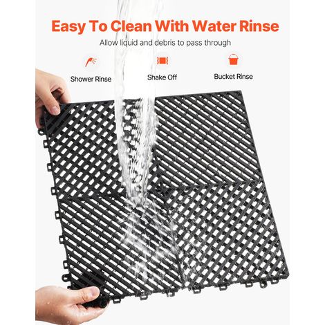 Tapis de drainage modulaire clipsable 40x40 cm, lot de 24 dalles antidérapantes PP noires 17,6 mm, pour garage, jardin et douche (1/5)
