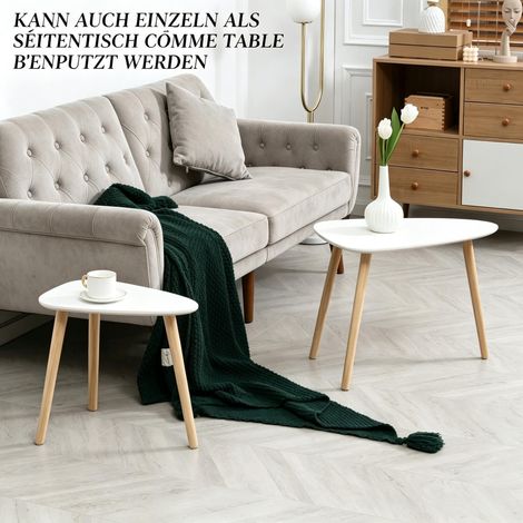 Ensemble de 2 tables basses scandinaves, table gigogne extensible modulable, duo de tables d'appoint modernes, set de tables gigognes en bois (lot de 2 pièces) (1/5)