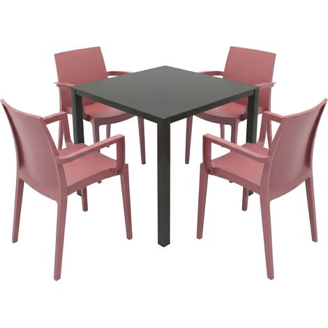 Grandsoleil Garten-Essgruppe Brunch/Venice 4 Personen Stahl/Kunststoff mit Armlehne marsalarot/schwarz Sitzgruppe
