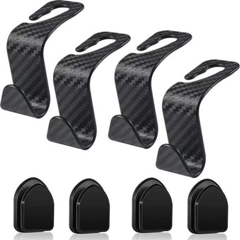 (Schwarz) 4 universelle Autositzlehnenhaken und 4 Mini-Selbstklebehaken für das Armaturenbrett zur Befestigung von Schlüssel/USB-Kabel (1/4)