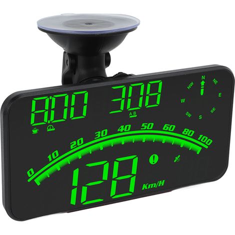 Écran LED HUD intelligent haute définition, alarme de vitesse, compteur de vitesse GPS multifonction universel 5V pour voitures et camions, vert (1/5)