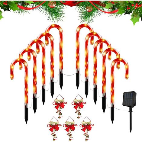 - HUOLE - Lot de 10 - Lumières de décoration de Noël pour bâtons de marche, 53cm, ABS+PE+Panneau solaire (1/4)