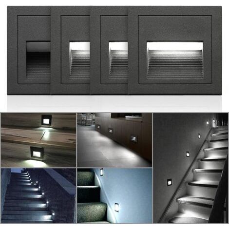 Ensemble de 4 LED Applique Encastré Murale carré, Blanc froid IP65 Lumières d'escalier, Lumières de marche, Aluminium, Éclairage et Lumières décoratives Boitier noir (1/5)