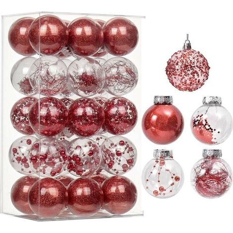 30Pcs Boules de Noël 6cm Décoration Arbre Noël Boule de Noël en Plastique Ornement Suspension Décorative Scintillante pour Noël (1/4)