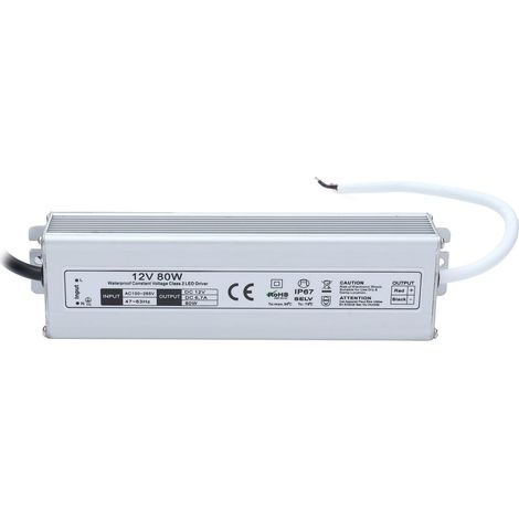 Alimentation LED étanche IP67, haute performance, sécurité renforcée avec protection contre les surcharges. Entrée 100-265V AC, sortie 12V DC, prise européenne.