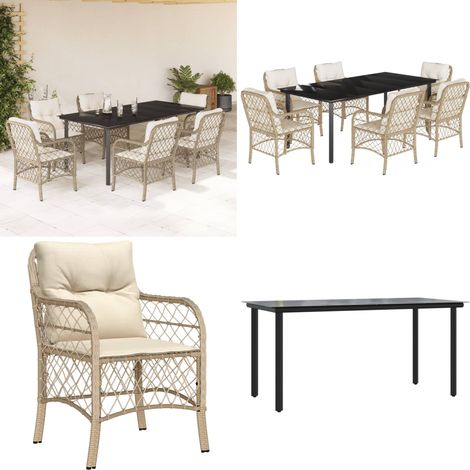 7-tlg. Garten-Essgruppe mit Kissen Beige Poly Rattan - Gartenessgruppe - Gartenstuhl (1/5)