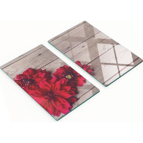 Tableros de vidrio decorativos multifuncionales con estampado de dalias, 2x30x52 cm.