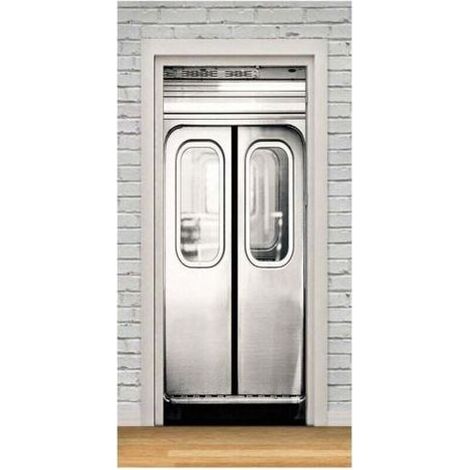 Stickers de Porte Trompe l'oeil 3D Photo Métro Auto adhésif Amovible ImperméAble PVC Autocollants de Porte muraux Reconditionné Art Decor Affiche-Fei Yu (1/4)