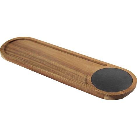 VASSOIO IN LEGNO CON ARDESIA 40X12X1.5 CM PER APERITIVI E FINGER FOOD (1/4)