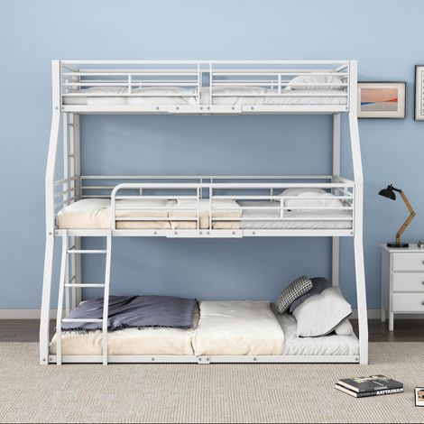 Lit superposé métal 90/120/140×200cm blanc,lit triple fer,pour enfants,adolescents et adultes,vendu sans matelas