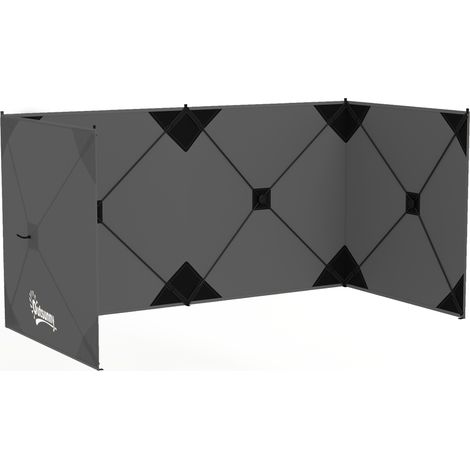 Paravent pliable pour le camping et le jardin, avec haubans, piquets et sac de transport, 480 x 120 cm, gris foncé.