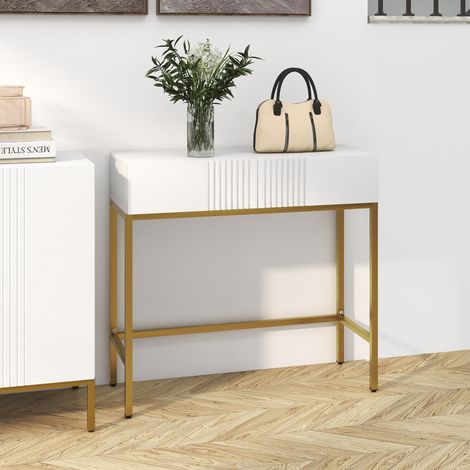 Table Entrée Tiroirs Pieds Anti-basculement Mobilier Couloir Salon Intérieur Acier Blanc 80x31,5x75cm